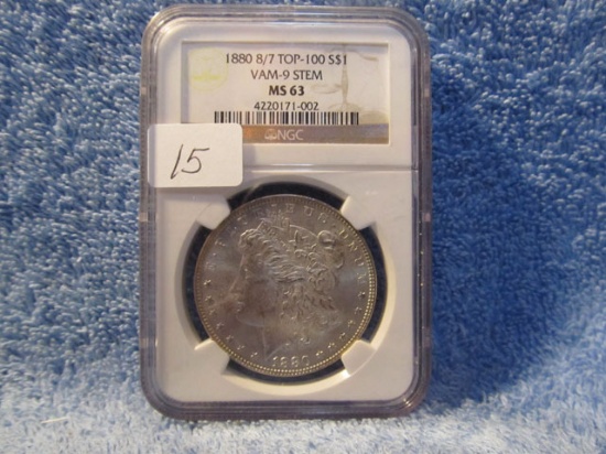 1880 8/7 MORGAN DOLLAR NGC MS63 VAM-9 TOP-100