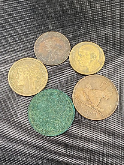 5- Pre-WW2 Foreign coins, Brazil 1938, Jersey 1931, Ireland 1933, England 1936, France 1937