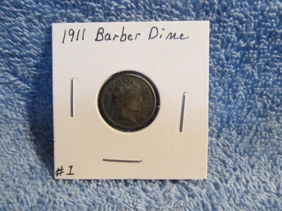 1911 BARBER DIME (NICE TONED COIN) AU
