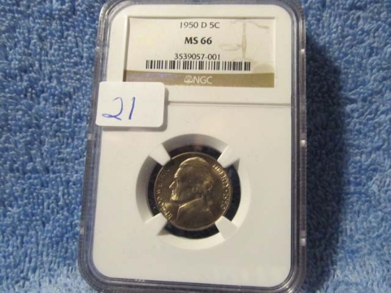 1950D JEFFERSON NICKEL NGC MS66