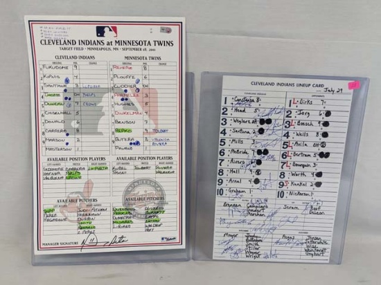 Cleveland Indians official dougout line-up cards, MLB cert