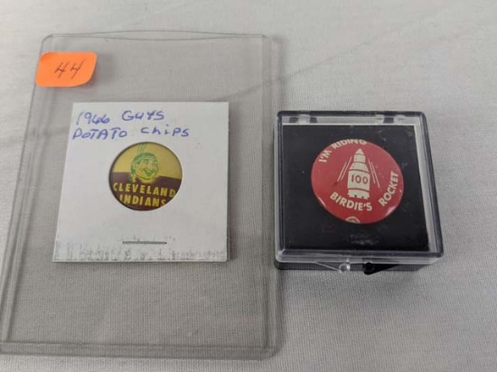 Cleveland Indians vintage pins: '66 Guys Potato Chip, & Birdie Rocket