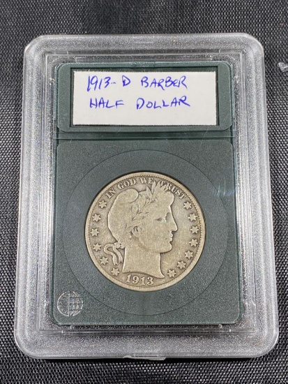 1913-D Barber Half Dollar in snap case