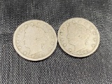 1883 Type 1 and Type 2 Liberty Nickels, one each WITH and WiTHOUT Cents