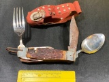 Japan Made Multi Function knife, antler handles, sheath is broken, knife needs restored