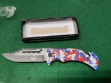 Patriotic USA themed spring assisted knife NIB