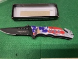 Patriotic USA themed spring assisted knife NIB