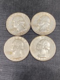 4- 90 % Silver Washington Quarters, 1957, 1960, 1962-D, and 1964