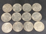 12- assorted Eisenhower Dollars, with some Bicentennial's included