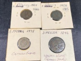 1846 3 Heller, 1875 5 Pfennig, 1906 2 Pfennig and 1907 2 Pfennig