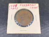 COLONIAL CURRENCY, 1785 or 7? Connecticut 1 Cent coin