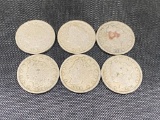 Lot of 6 Liberty Nickels, 1901, 1905, 1906, 1907, 1908, 1910