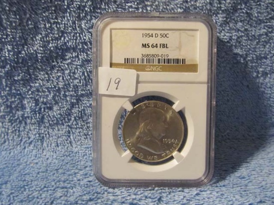 1954D FRANKLIN HALF NGC MS64 FBL