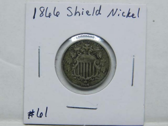 1866 SHIELD NICKEL VF