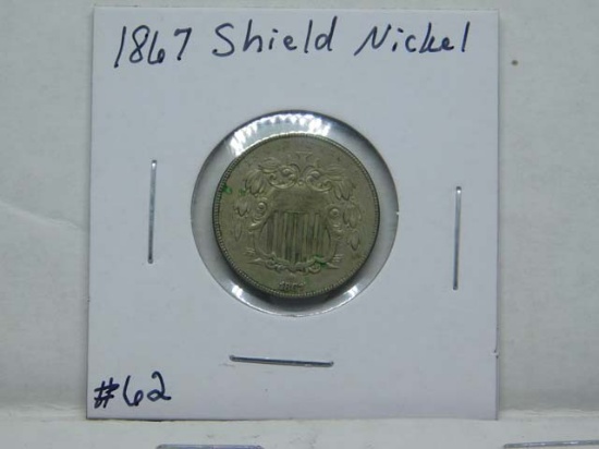 1867 SHIELD NICKEL XF