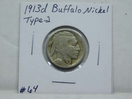 1913D TYPE-2 BUFFALO NICKEL (TOUGH DATE) F