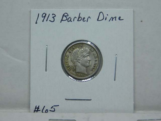 1913 BARBER DIME AU