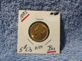 1882 $5. LIBERTY HEAD GOLD PIECE BU