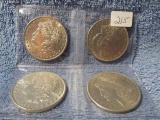 3-1886,1921, MORGAN DOLLARS (4-COINS) UNC