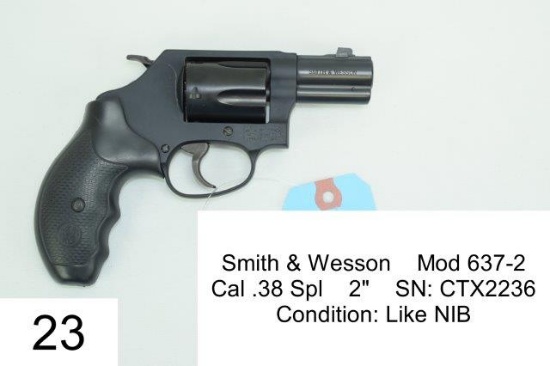 Smith & Wesson    Mod 637-2    Cal .38 Spl    2"    SN: CTX2236    Condition: Like NIB