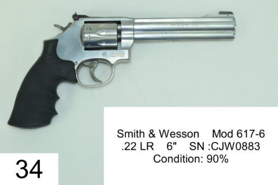 Smith & Wesson    Mod 617-6    .22 LR    6"    SN :CJW0883    Condition: 90%