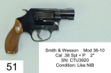 Smith & Wesson    Mod 36-10    Cal .38 Spl + P    2