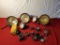 Assorted vintage and antique car lights, the larger ones are embossed with Ford