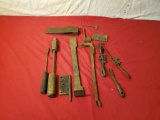 Spoke Shaves, antique Hinges, saucer tools, pry bars and more