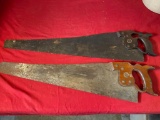 Pair of Henry Disston Hand Saws, with blade etching