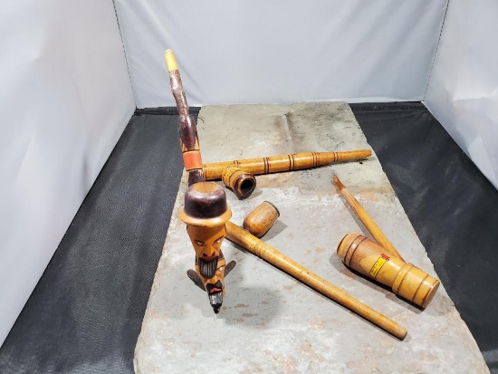 4 pipes, Two face wood carved pipe, wood pipe no markings, Souvenir of Holland Mich. wood pipe,