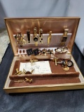 Assorted Cuff links and tie pins in jewelry box