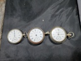 3 pocket watches all missing glass Elgin 12424732, Hartford no hands 928356 11 jewels, rockford