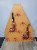 2 pipes w/ Pipe Holder, willard pipe imported Briar, Nob hill imported Briar L