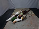 3 pipes, White porcelain with animal scene no markings, Green porcelain with flowers and shield no