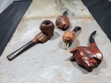 3 pipes Wood horse made in Italy Italian Briar, Wood bull made in Italy Italian Briar, Wood Walrus