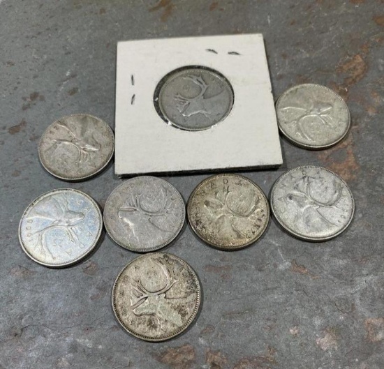 Silver Canadian Quarter Lot, 1942, 1943, 1951, 1952, 1961, 1962, 1966 and 1968