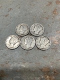 5- Assorted 90% Silver Mercury dimes