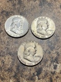 3- Franklin 90% Silver Half Dollars