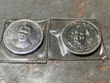 Pair of Presidential tokens, George Bush and Ronald Reagan