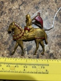 .925 Stamped Knight on horse pin, approx 19.5 grams total weight