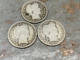 3- 90% US Barber Quarters, 2- 1892 and 1- 1895
