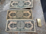 3 notes from Mexico, WW2 time period, and a gold tone money clip