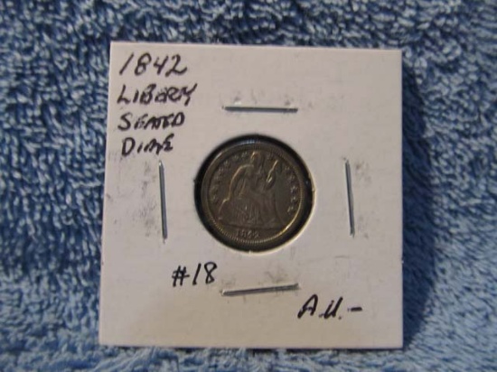 1842 SEATED DIME AU