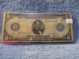 1914 $5. FEDERAL RESERVE NOTE VG