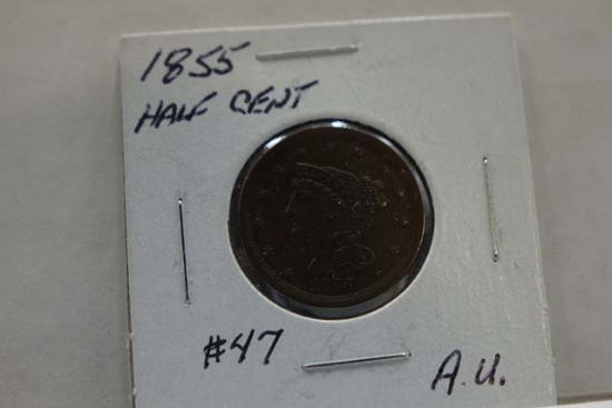 1855 HALF CENT AU