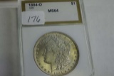 1884O/O MORGAN DOLLAR IN PCI MS64 HOLDER