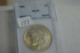 1889 MORGAN DOLLAR IN NNC MS63 HOLDER