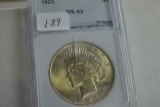 1923 PEACE DOLLAR IN NNC MS63 HOLDER