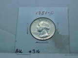 1951D WASHINGTON QUARTER BU