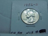 1952D WASHINGTON QUARTER BU